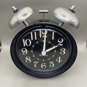 Vintage Westclox Alarm Clock Black Analog Double Bell Wind Up Parts Only